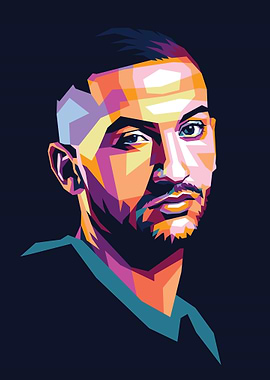 Hakim Ziyech Colorful Portrait Illustration