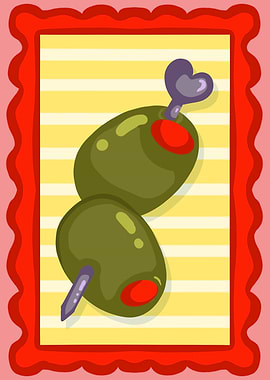 Olive Skewer Cartoon Illustration