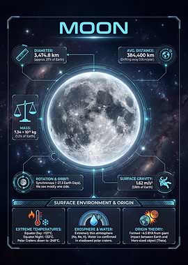 Moon infographic with facts and data