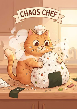 Chaos Chef Cat with Onigiri