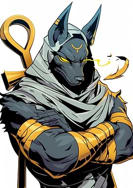 Anubis Illustration with Golden Accents