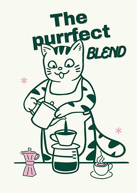 Purrfect Blend Cat Coffee Illustration