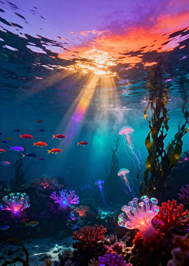 Underwater Coral Reef with Jellyfish