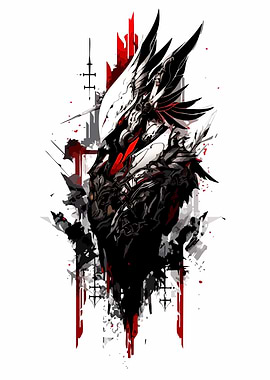 Winged Warrior in Red and Black