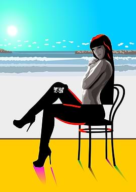 Woman on Beach Chair Illustration