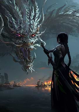 Woman and Dragon Fantasy Art