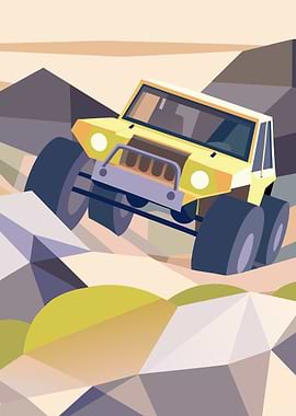 Yellow Off-Road Vehicle Polygon Art