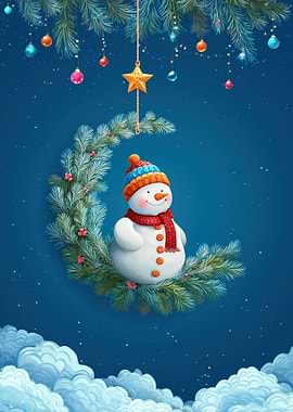 Snowman on Crescent Moon