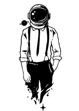 Astronaut in Suit Black and White