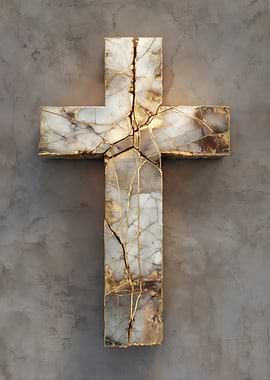 Kintsugi Cross Marble and Gold