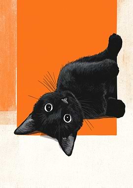 Upside-Down Black Cat Illustration