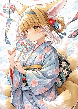 Anime Fox Girl in Kimono