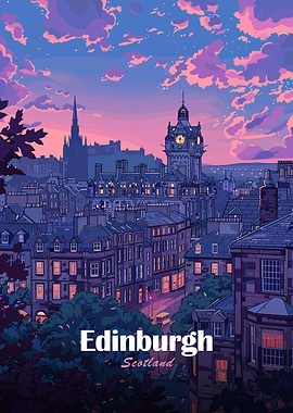 Edinburgh Scotland Cityscape at Dusk