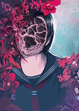 Floral Girl with Hill Cracked F ace