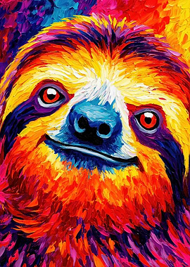 Colorful Sloth Portrait Painting
