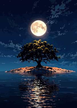Moonlit Tree on Island