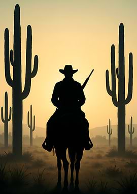 Cowboy Silhouette in Desert Landscape