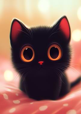 Cute Black Kitten with Big Eyes