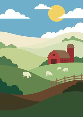 Cozy Farm Landscape with Sheep