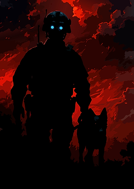Soldier and Dog Silhouette