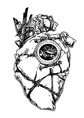 Mechanical Heart Black and White Art