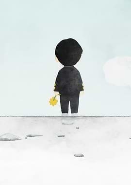 Boy with Flower on Snowy Path