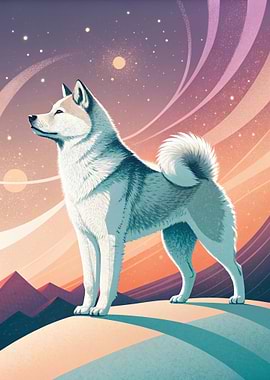Akita Dog Stargazing