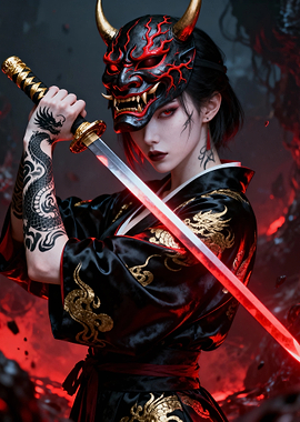 Oni Masked Warrior with Katana