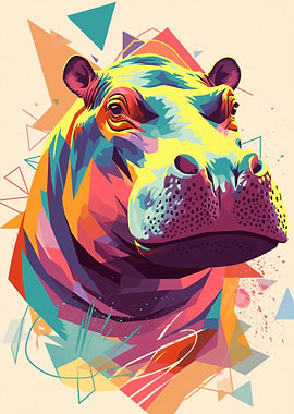 Colorful Hippopotamus Geometric Art