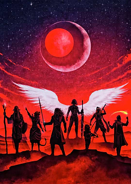 Mighty Nein Team Under Red Moon