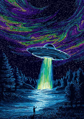 UFO Abduction in a Forest, Alien Spaceship.
