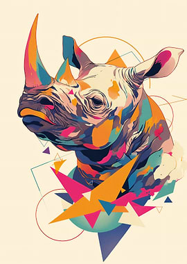 Colorful Rhino Head with Geometric Shapes