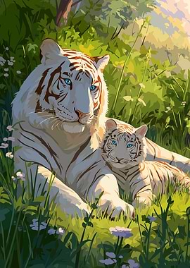 White Tiger Animal Family