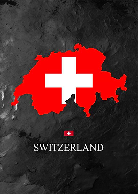 Switzerland Map with Flag on Dark Background