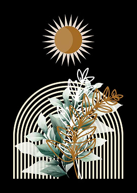 Boho Sun and Floral Arrangement Art