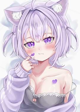 Anime Girl with Cat Ears and Hearts