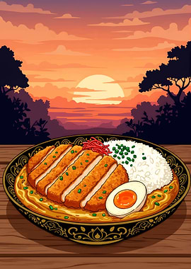 Japanese Katsu Curry with Sunset View