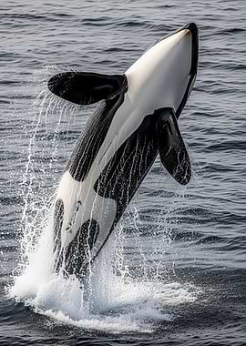 Orca breaching the ocean surface