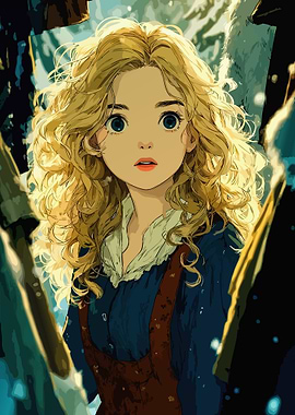 Anime Girl with Blonde Curly Hair