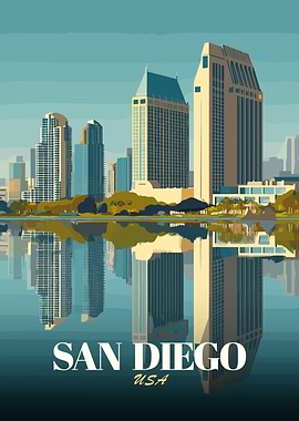 San Diego Skyline Reflection