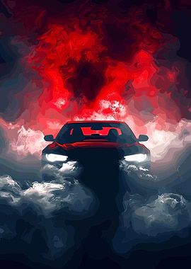 Car in Smoke with Red Glow