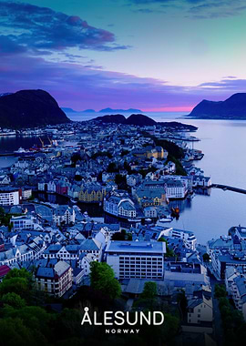 Ålesund, Norway cityscape at dusk