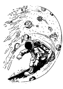 Astronaut Surfing in Space Line Art
