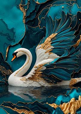 Swan in Teal and Gold