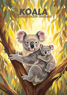 Koala and Baby in Tree