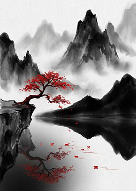 Red Tree Ink Landscape