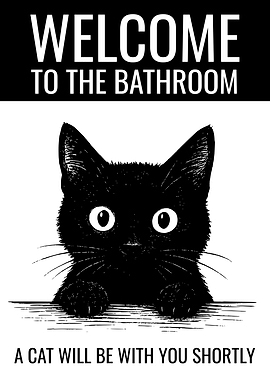 Welcome to the Bathroom Black Cat Cute