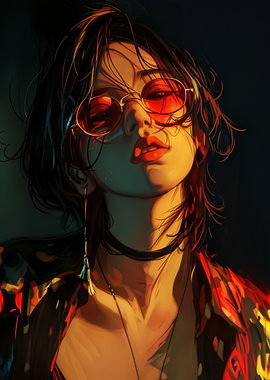 Woman with Red Sunglasses Digital Art