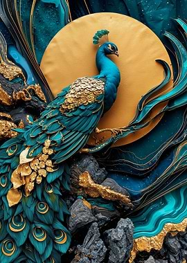 Peacock with Golden Accents