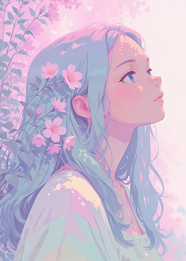 Anime Girl with Flowers sakura